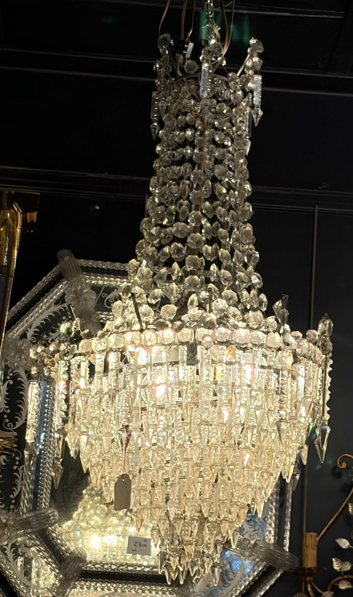 1950s Chandelier With Cabochon Crystals And 3 Lights, H 90 Cm, ø 50 Cm-photo-8