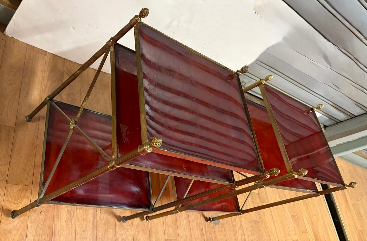 1970s Pair Of 3-tier Bronze Bakelite Side Tables By Maison Baguès 32x40xh63cm-photo-4