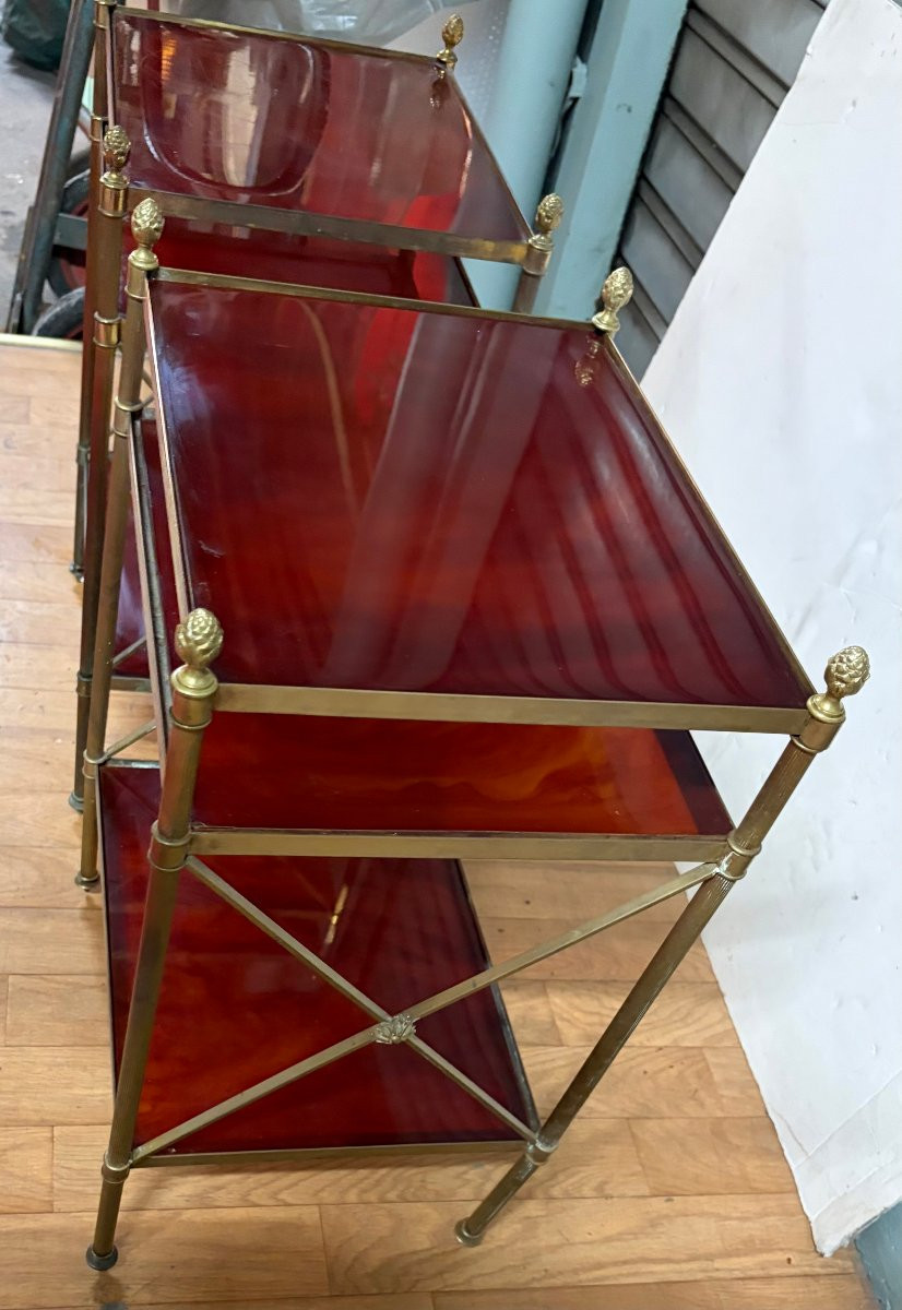 1970s Pair Of 3-tier Bronze Bakelite Side Tables By Maison Baguès 32x40xh63cm-photo-3