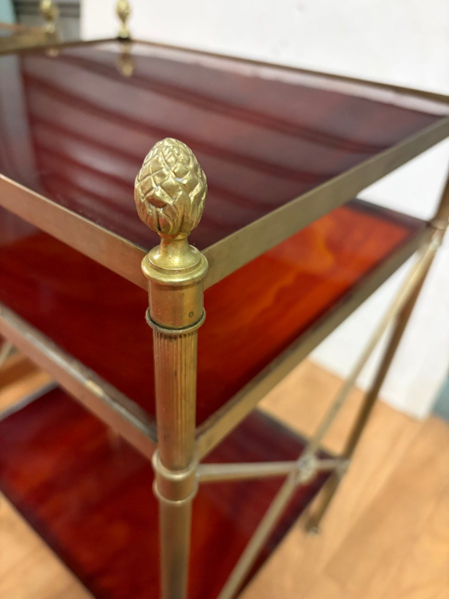 1970s Pair Of 3-tier Bronze Bakelite Side Tables By Maison Baguès 32x40xh63cm-photo-6