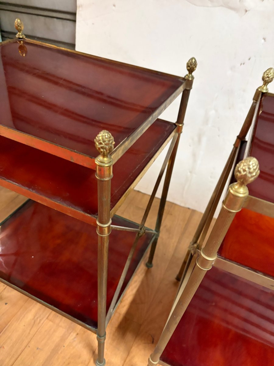 1970s Pair Of 3-tier Bronze Bakelite Side Tables By Maison Baguès 32x40xh63cm-photo-7