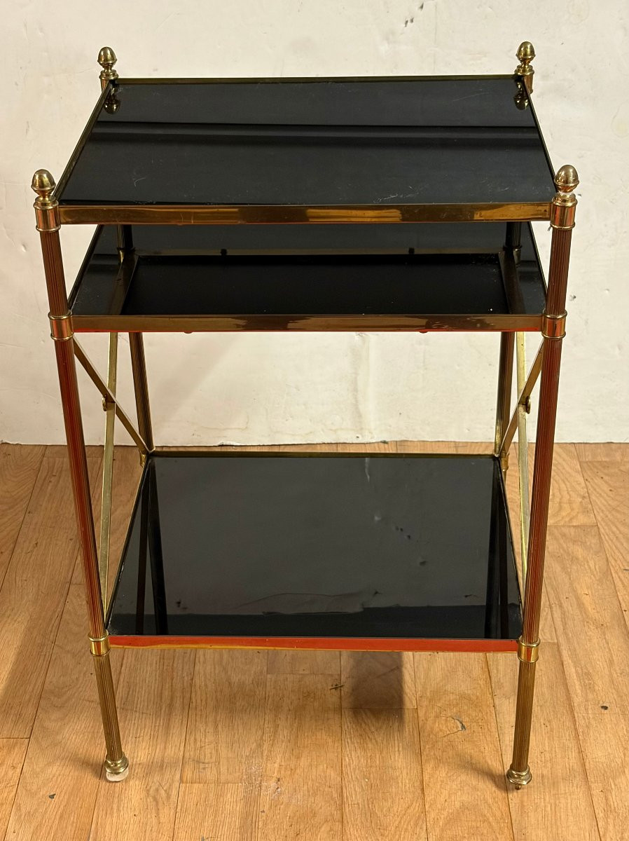 1970s Bronze End Table With 3 Opaline Glass Top, Maison Baguès, With Crossbars, 32 X 40 X 63 Cm (h)-photo-2