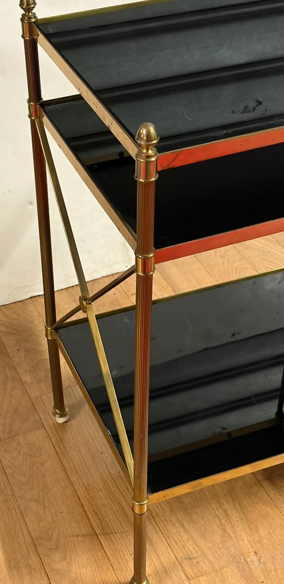 1970s Bronze End Table With 3 Opaline Glass Top, Maison Baguès, With Crossbars, 32 X 40 X 63 Cm (h)-photo-3