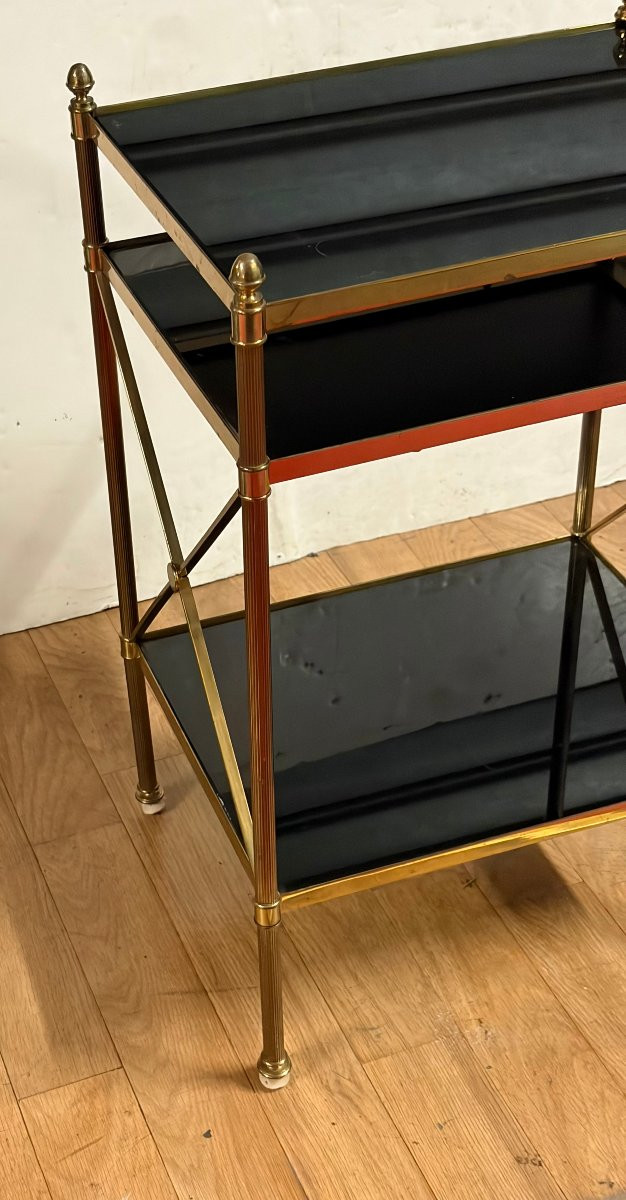 1970s Bronze End Table With 3 Opaline Glass Top, Maison Baguès, With Crossbars, 32 X 40 X 63 Cm (h)-photo-4