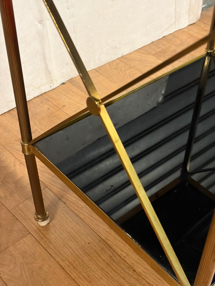 1970s Bronze End Table With 3 Opaline Glass Top, Maison Baguès, With Crossbars, 32 X 40 X 63 Cm (h)-photo-1