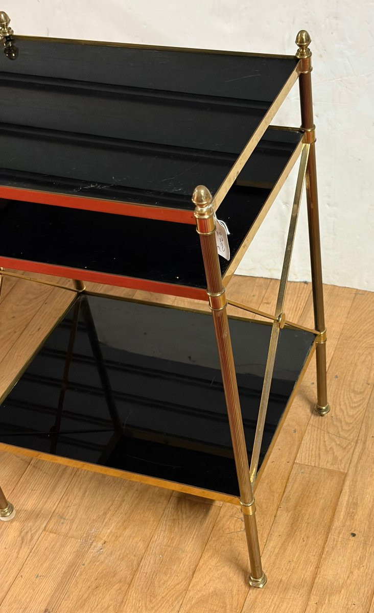1970s Bronze End Table With 3 Opaline Glass Top, Maison Baguès, With Crossbars, 32 X 40 X 63 Cm (h)-photo-2