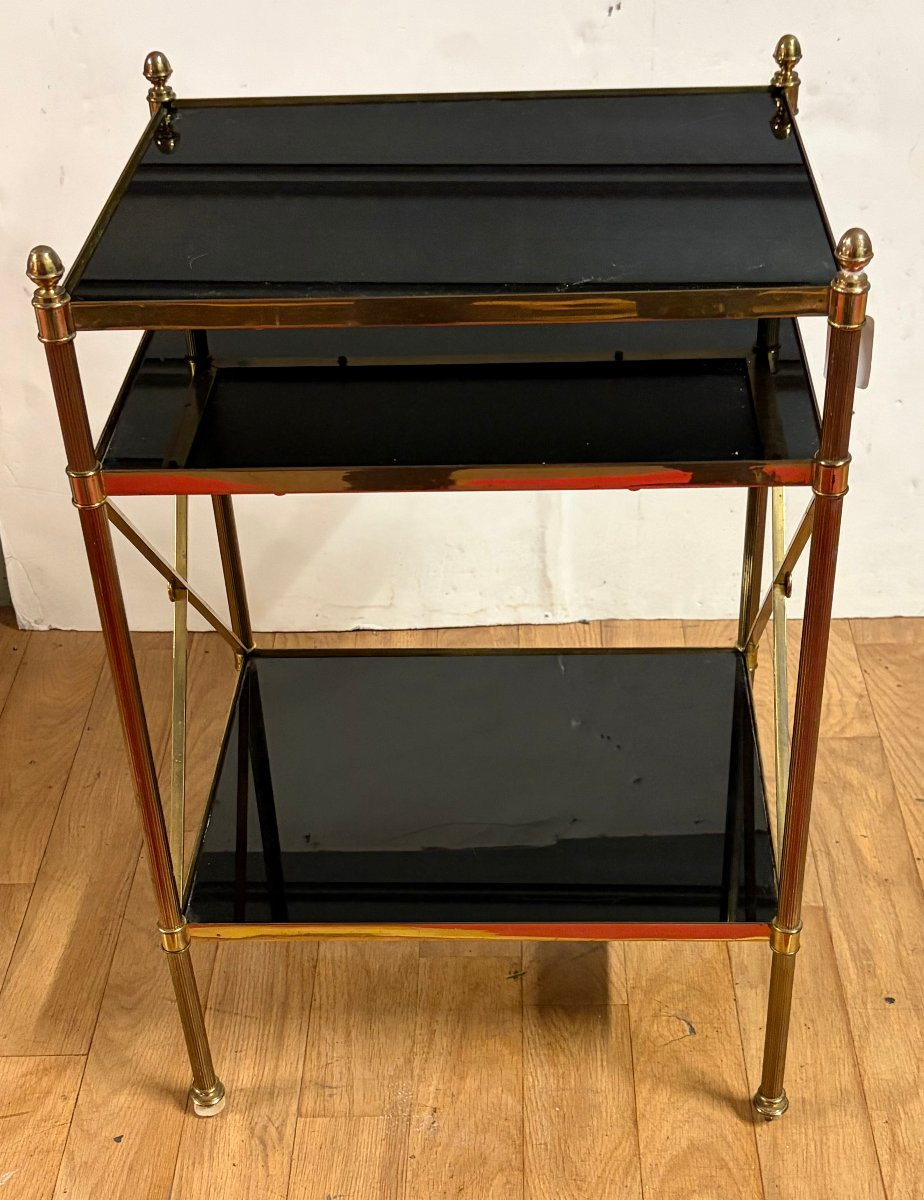 1970s Bronze End Table With 3 Opaline Glass Top, Maison Baguès, With Crossbars, 32 X 40 X 63 Cm (h)-photo-3