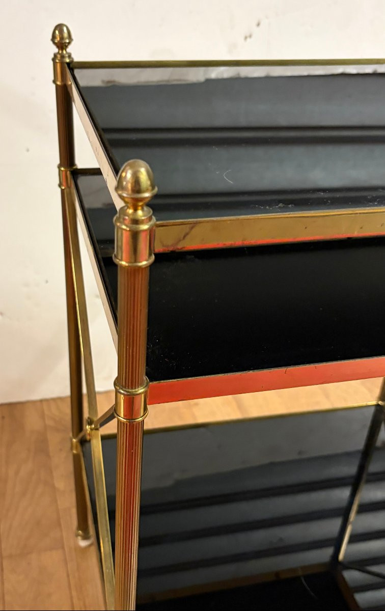 1970s Bronze End Table With 3 Opaline Glass Top, Maison Baguès, With Crossbars, 32 X 40 X 63 Cm (h)-photo-4