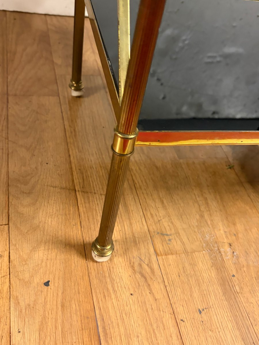 1970s Bronze End Table With 3 Opaline Glass Top, Maison Baguès, With Crossbars, 32 X 40 X 63 Cm (h)-photo-5