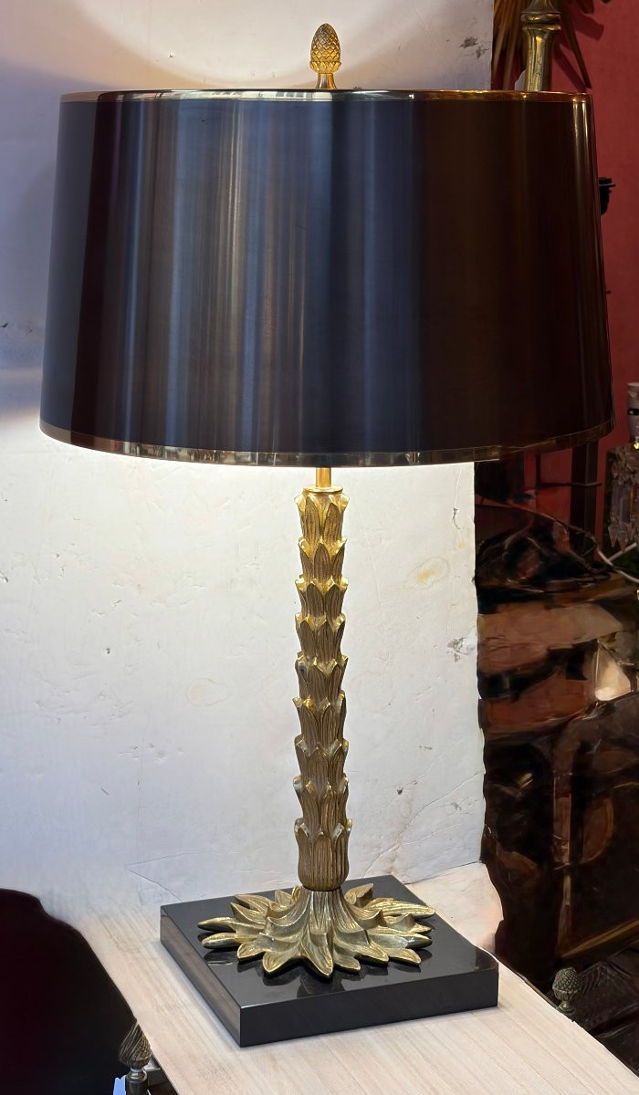 1965′ Maison Charles Lampe Palmier En Bronze Non Signée-photo-3