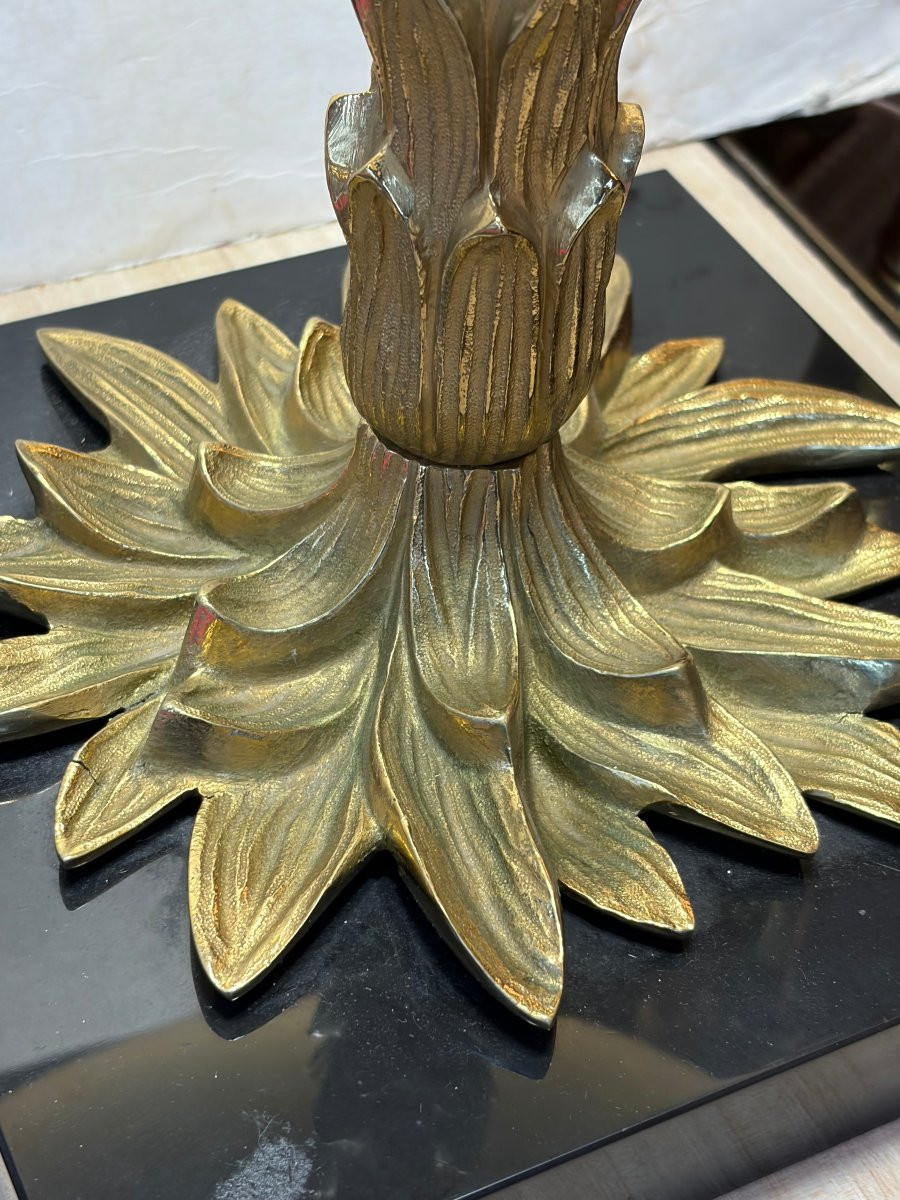 1965′ Maison Charles Lampe Palmier En Bronze Non Signée-photo-3