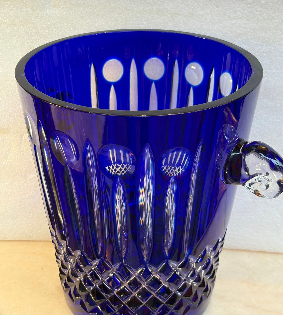 1950-70′ St. Louis Style Crystal Champagne Bucket H 25.5 ø 28.5 Cm Signed-photo-3