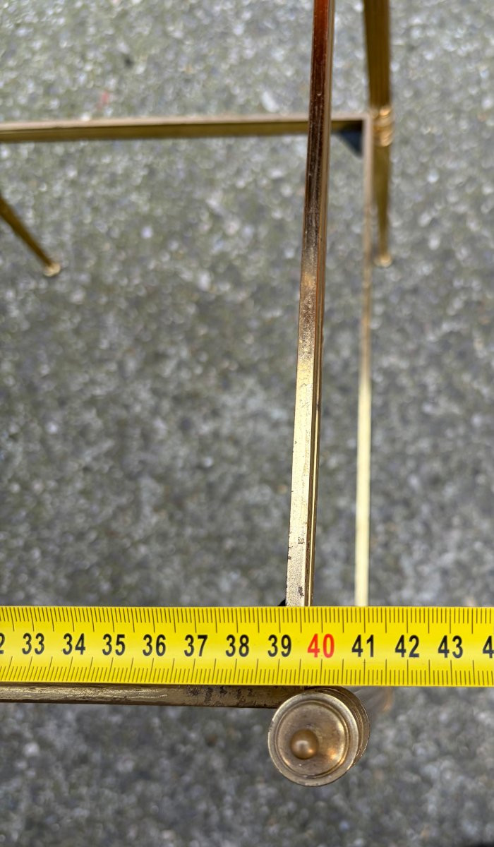 1970′ Paire de Bouts de Canapé Bronze 2 Niveaux Maison Baguès Plateaux Vitres 48 X41 X H  60 cm-photo-2