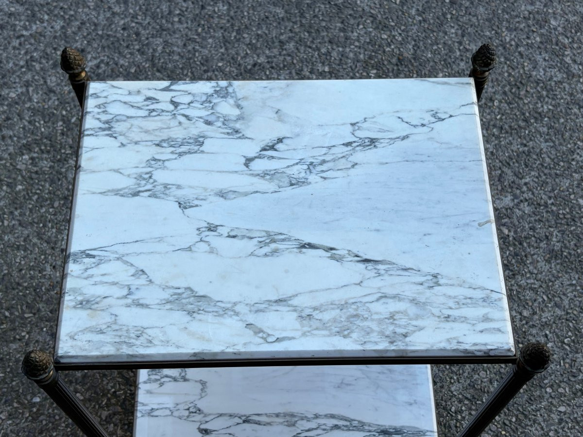 1970 Side Table Or End Table With Arabescato Marble, Maison Baguès, 43 X 34 X H 59 Cm-photo-3