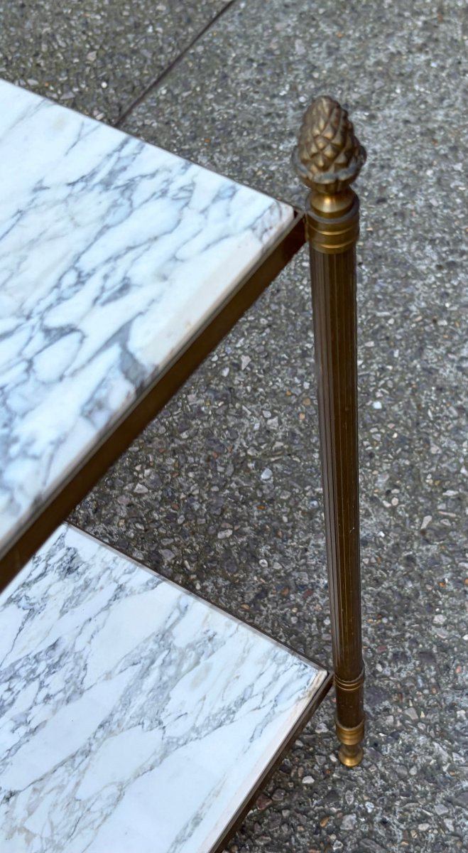 1970 Side Table Or End Table With Arabescato Marble, Maison Baguès, 43 X 34 X H 59 Cm-photo-7