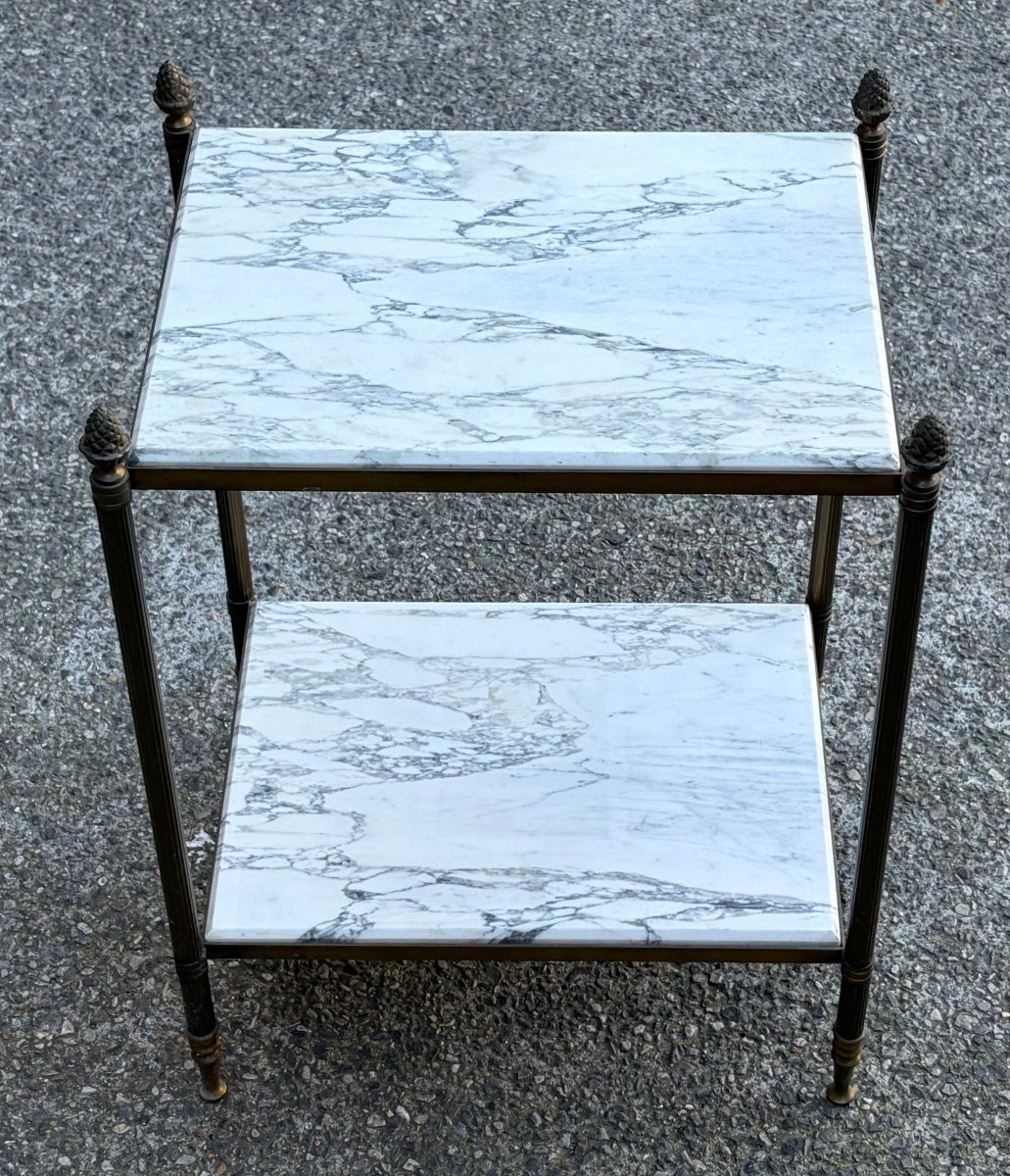 1970 Side Table Or End Table With Arabescato Marble, Maison Baguès, 43 X 34 X H 59 Cm-photo-8