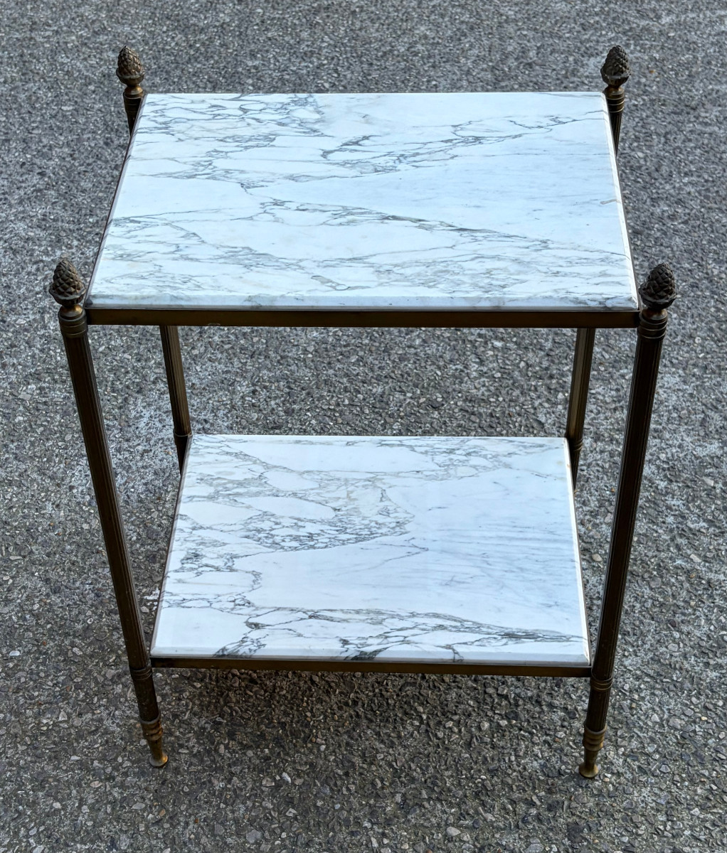 1970 Side Table Or End Table With Arabescato Marble, Maison Baguès, 43 X 34 X H 59 Cm