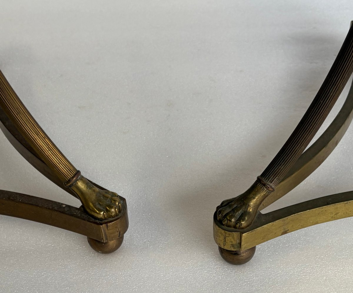 1950/70 Paire de Guéridons Ou Similaires Style Maison Jansen Bronze Doré Plateaux Miroirs Agés-photo-4