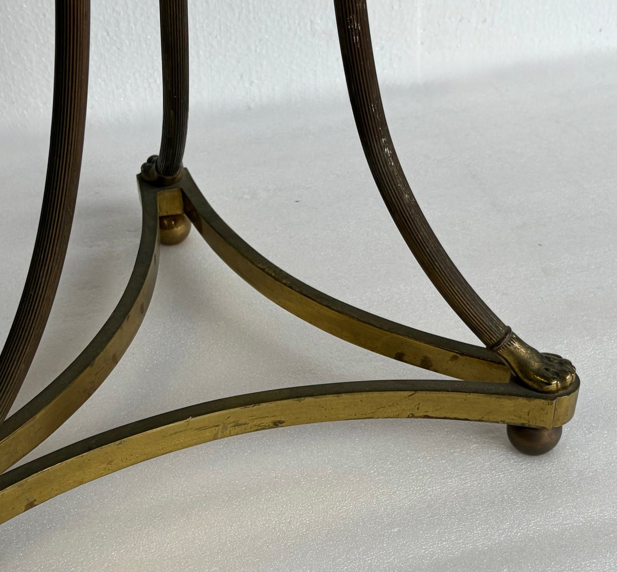 1950/70 Paire de Guéridons Ou Similaires Style Maison Jansen Bronze Doré Plateaux Miroirs Agés-photo-1