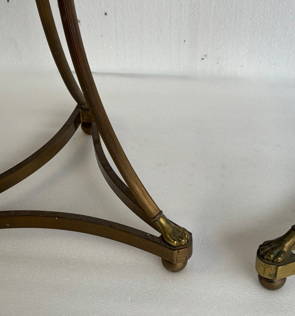 1950/70 Paire de Guéridons Ou Similaires Style Maison Jansen Bronze Doré Plateaux Miroirs Agés-photo-3