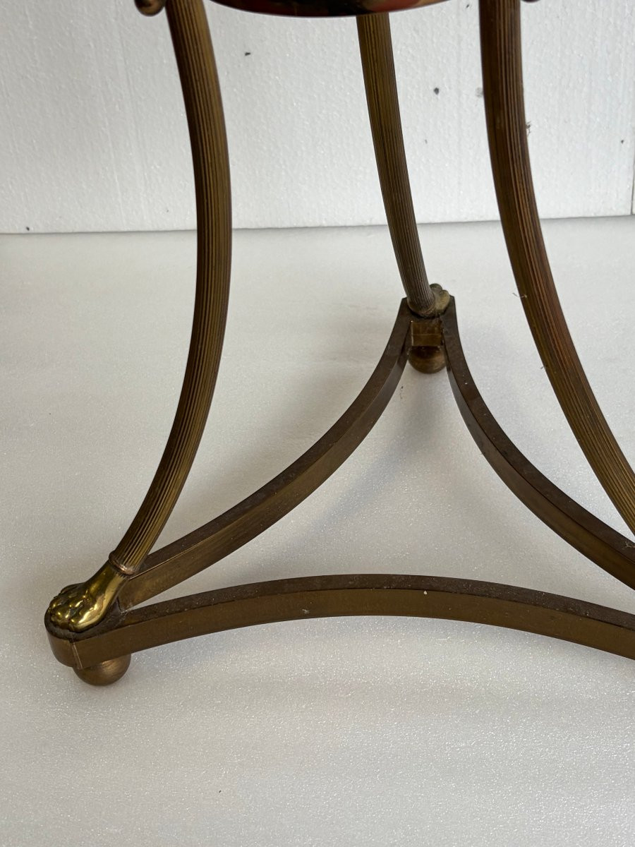 1950/70 Paire de Guéridons Ou Similaires Style Maison Jansen Bronze Doré Plateaux Miroirs Agés-photo-4