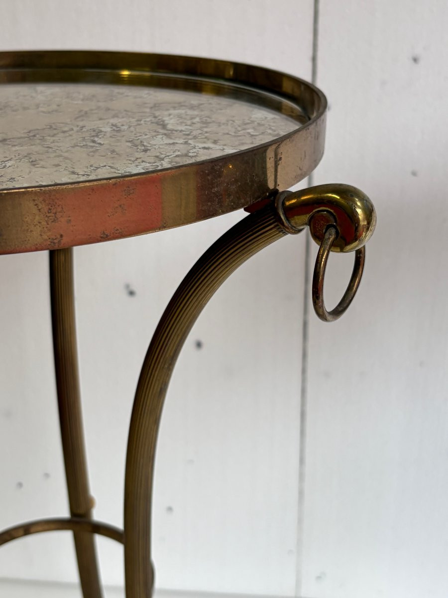 1950/70 Paire de Guéridons Ou Similaires Style Maison Jansen Bronze Doré Plateaux Miroirs Agés-photo-7