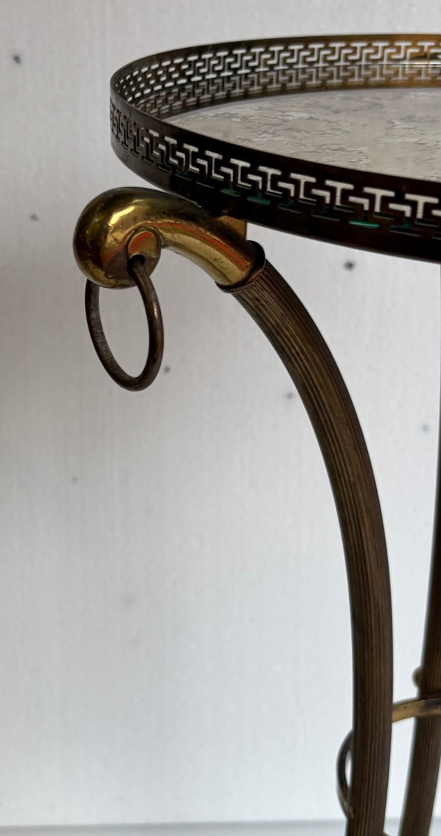 1950/70 Paire de Guéridons Ou Similaires Style Maison Jansen Bronze Doré Plateaux Miroirs Agés-photo-8