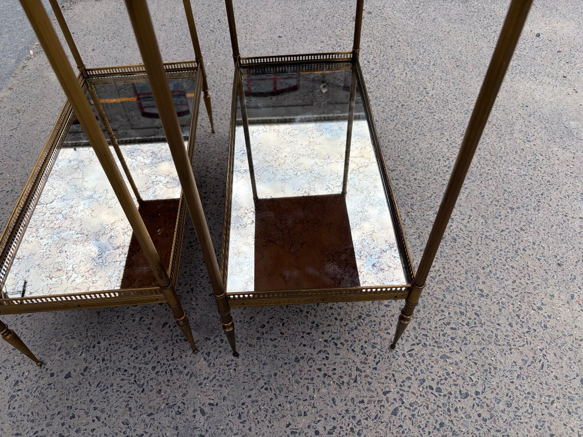 1950/70′ Paire d’Étagères Maison Baguès 64 X 30 cm H 68 cm Plateaux Miroirs Oxydés Vieillis-photo-7