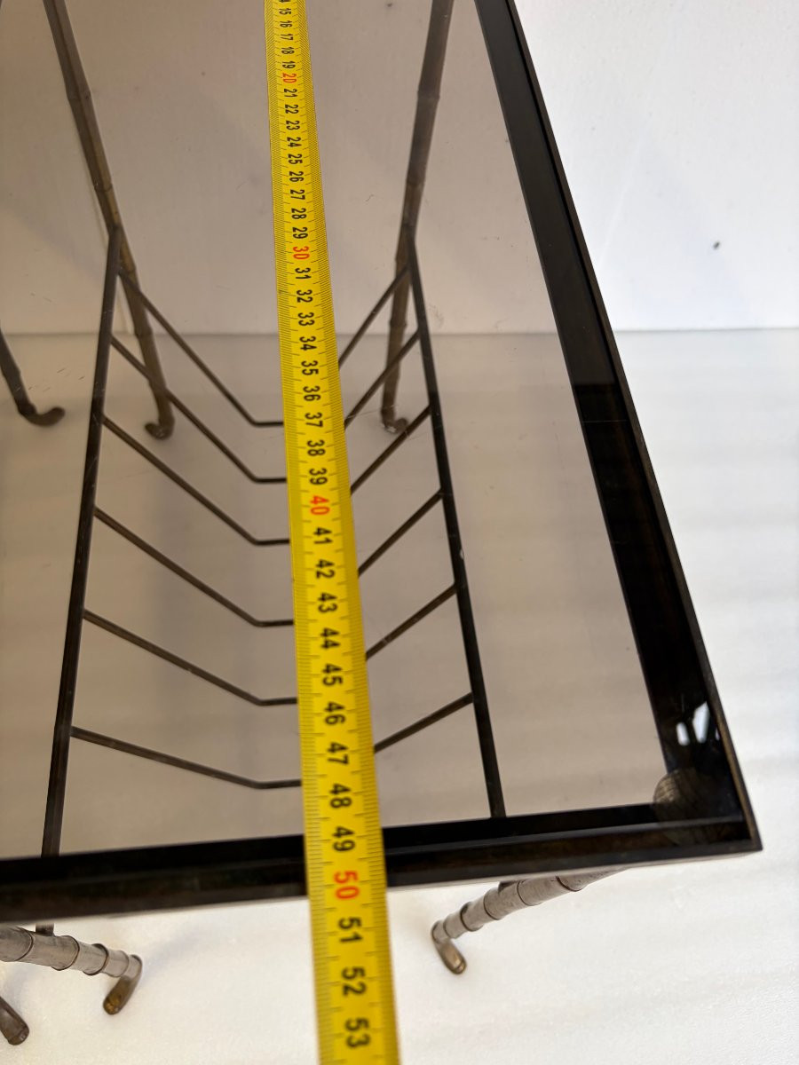 1970s Pair Of Baguès Bronze Magazine Racks With Smoked Glass Top, 50 X 25 X 48 Cm (h)-photo-3