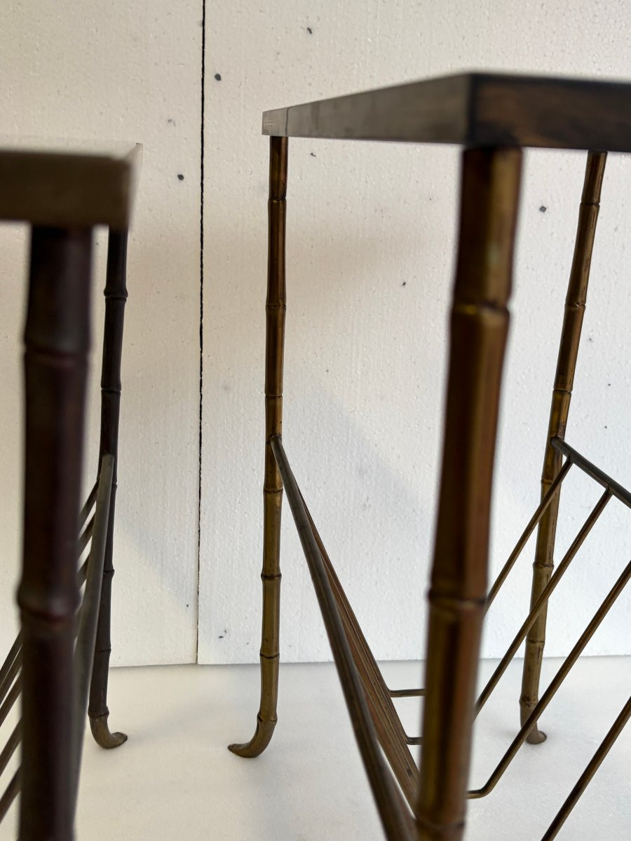 1970s Pair Of Baguès Bronze Magazine Racks With Smoked Glass Top, 50 X 25 X 48 Cm (h)-photo-4