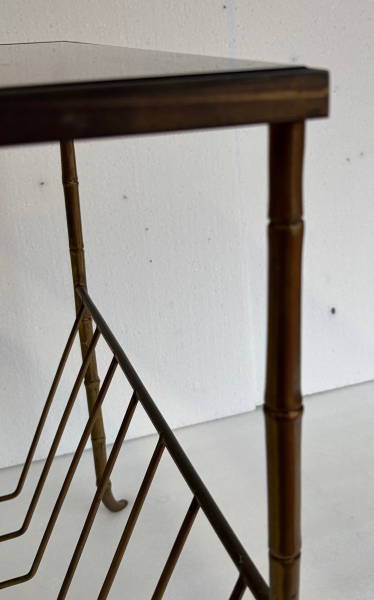1970s Pair Of Baguès Bronze Magazine Racks With Smoked Glass Top, 50 X 25 X 48 Cm (h)-photo-5