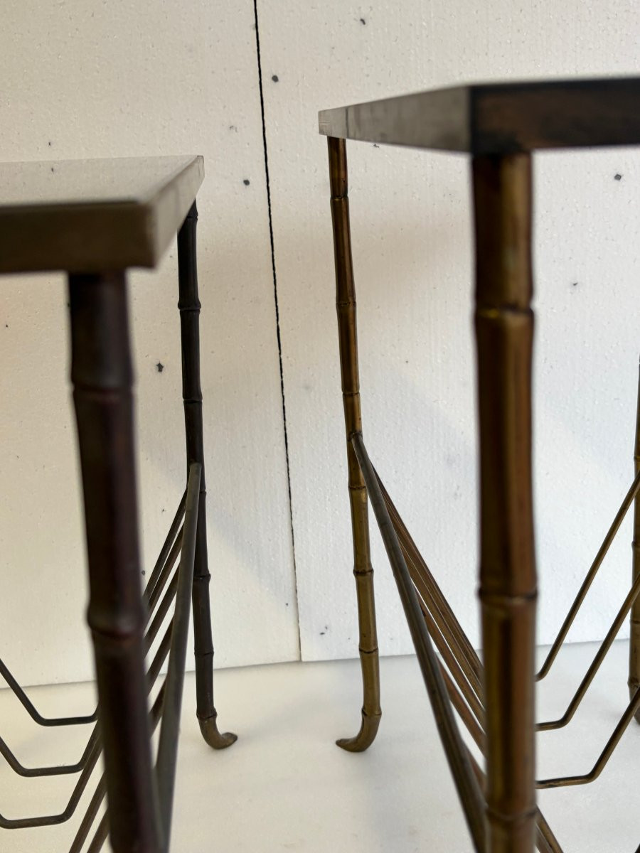 1970s Pair Of Baguès Bronze Magazine Racks With Smoked Glass Top, 50 X 25 X 48 Cm (h)-photo-6