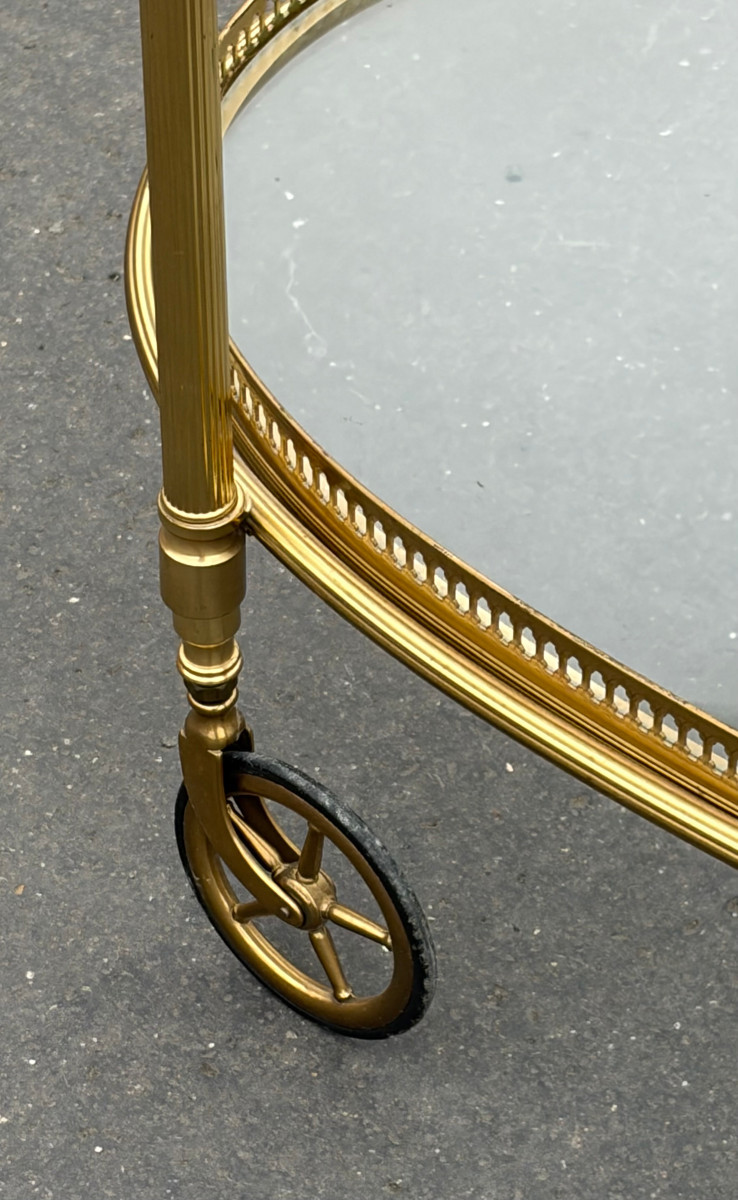 1970′ Bar Roulant en Bronze et Laiton Doré Maison Baguès Plateaux Ovales-photo-3