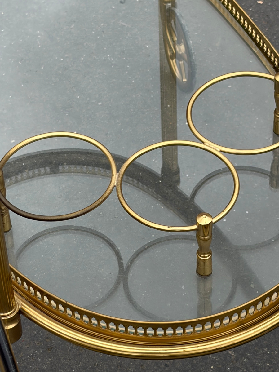 1970′ Bar Roulant en Bronze et Laiton Doré Maison Baguès Plateaux Ovales-photo-4
