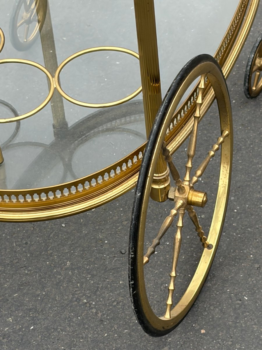 1970′ Bar Roulant en Bronze et Laiton Doré Maison Baguès Plateaux Ovales-photo-1