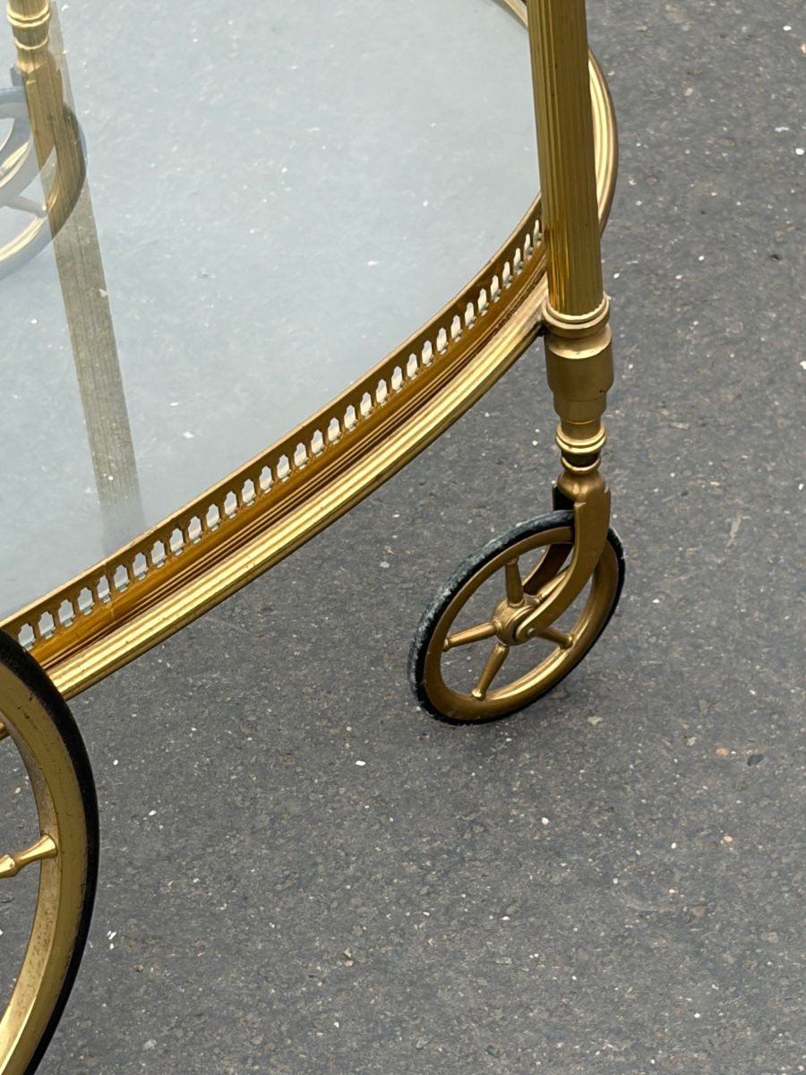 1970′ Bar Roulant en Bronze et Laiton Doré Maison Baguès Plateaux Ovales-photo-2