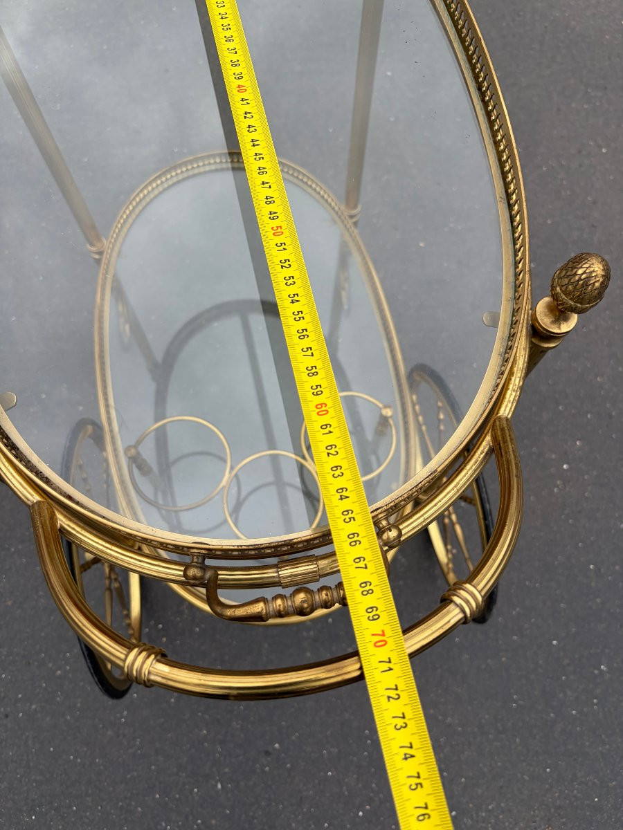 1970′ Bar Roulant en Bronze et Laiton Doré Maison Baguès Plateaux Ovales-photo-4