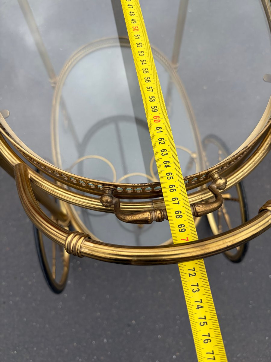 1970′ Bar Roulant en Bronze et Laiton Doré Maison Baguès Plateaux Ovales-photo-5