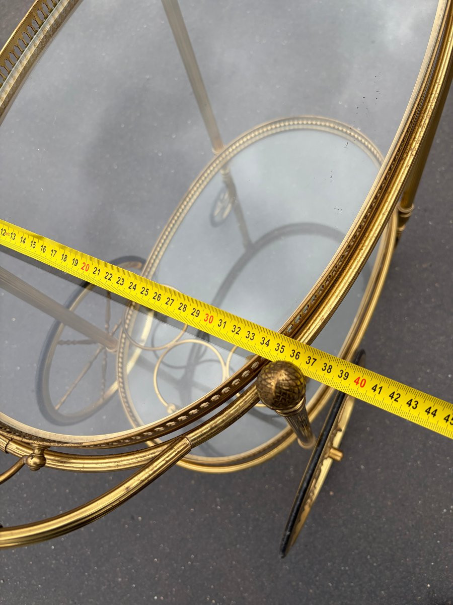 1970′ Bar Roulant en Bronze et Laiton Doré Maison Baguès Plateaux Ovales-photo-6