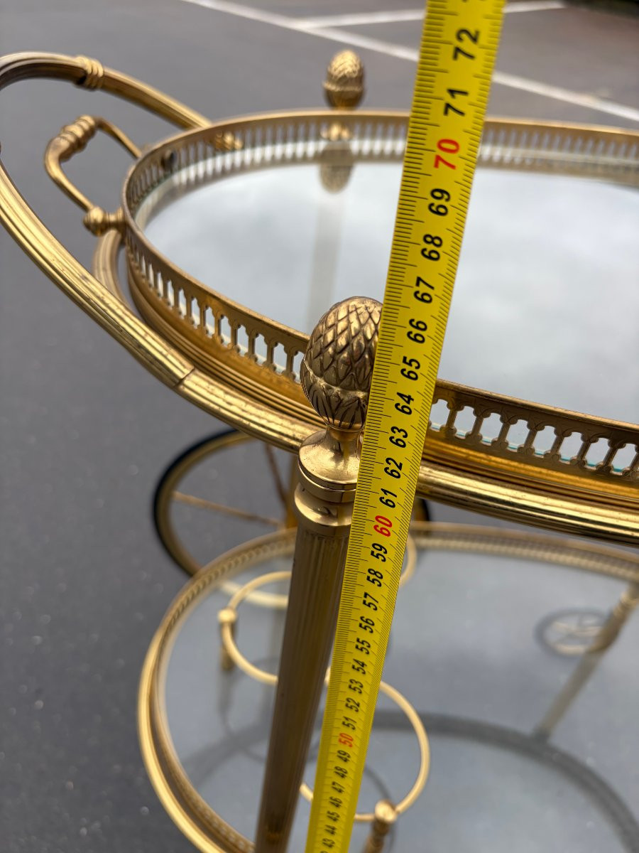 1970′ Bar Roulant en Bronze et Laiton Doré Maison Baguès Plateaux Ovales-photo-8