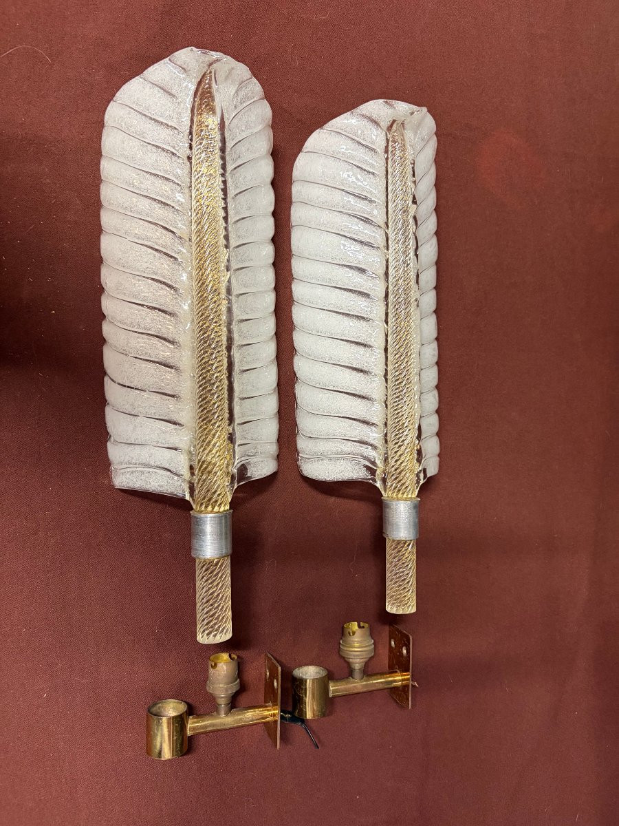 1950/70 Paire D’Appliques Style BAROVIER & TOSO Ou Véronèse Pour Arbus  Cristal de Murano 43 H-photo-2