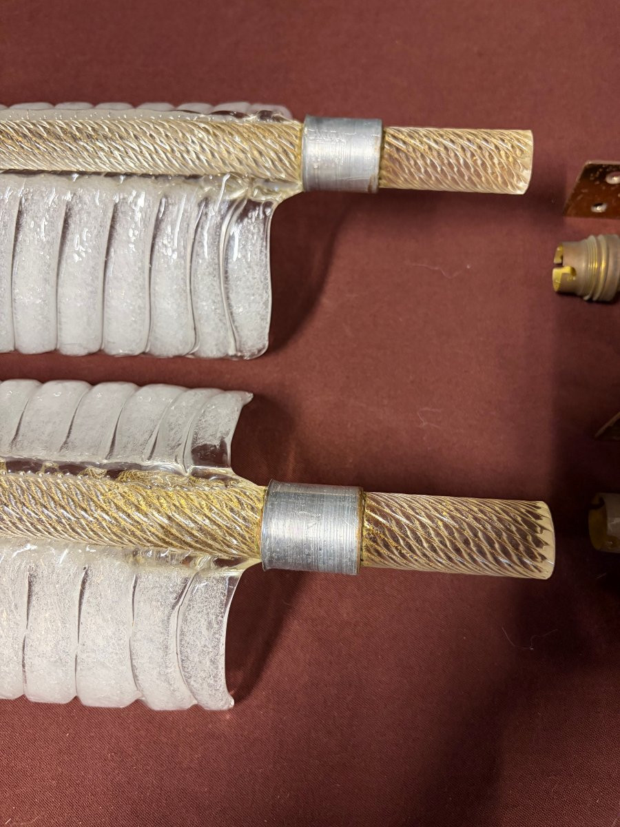 1950/70 Paire D’Appliques Style BAROVIER & TOSO Ou Véronèse Pour Arbus  Cristal de Murano 43 H-photo-4