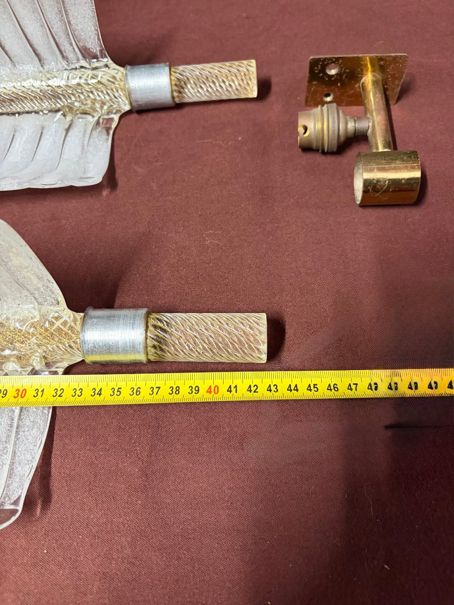 1950/70 Paire D’Appliques Style BAROVIER & TOSO Ou Véronèse Pour Arbus  Cristal de Murano 43 H-photo-2