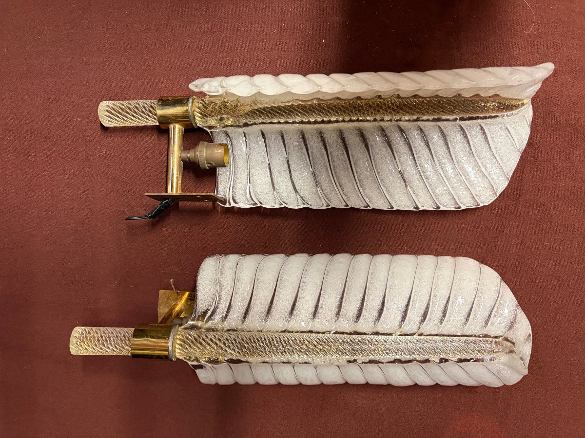 1950/70 Paire D’Appliques Style BAROVIER & TOSO Ou Véronèse Pour Arbus  Cristal de Murano 43 H-photo-6