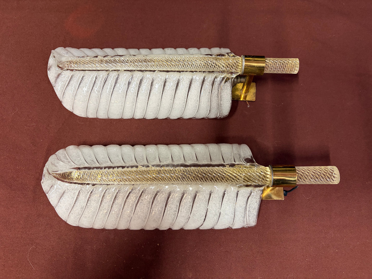 1950/70 Paire D’Appliques Style BAROVIER & TOSO Ou Véronèse Pour Arbus  Cristal de Murano 43 H