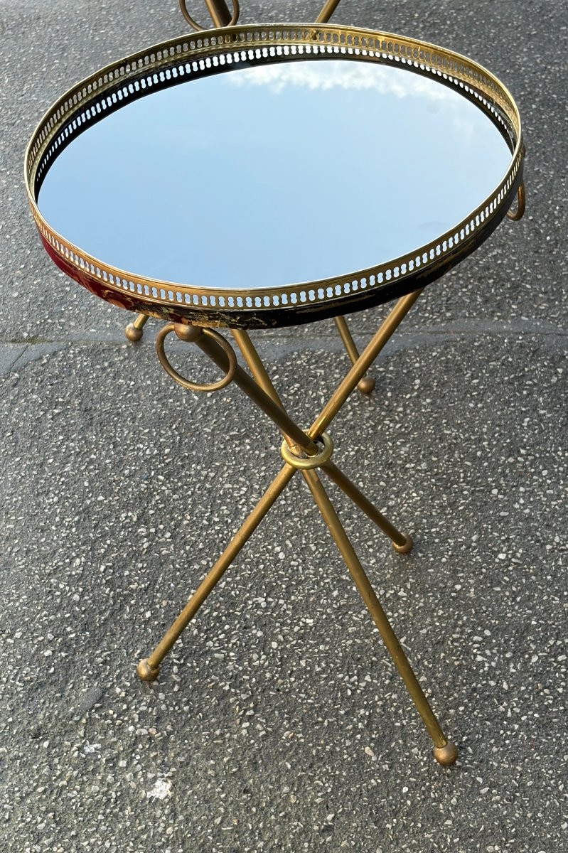 1940/50′ Paire de Guéridons Laiton Patiné Style Jacques Adnet Ø 40 cm H 66 cm-photo-3