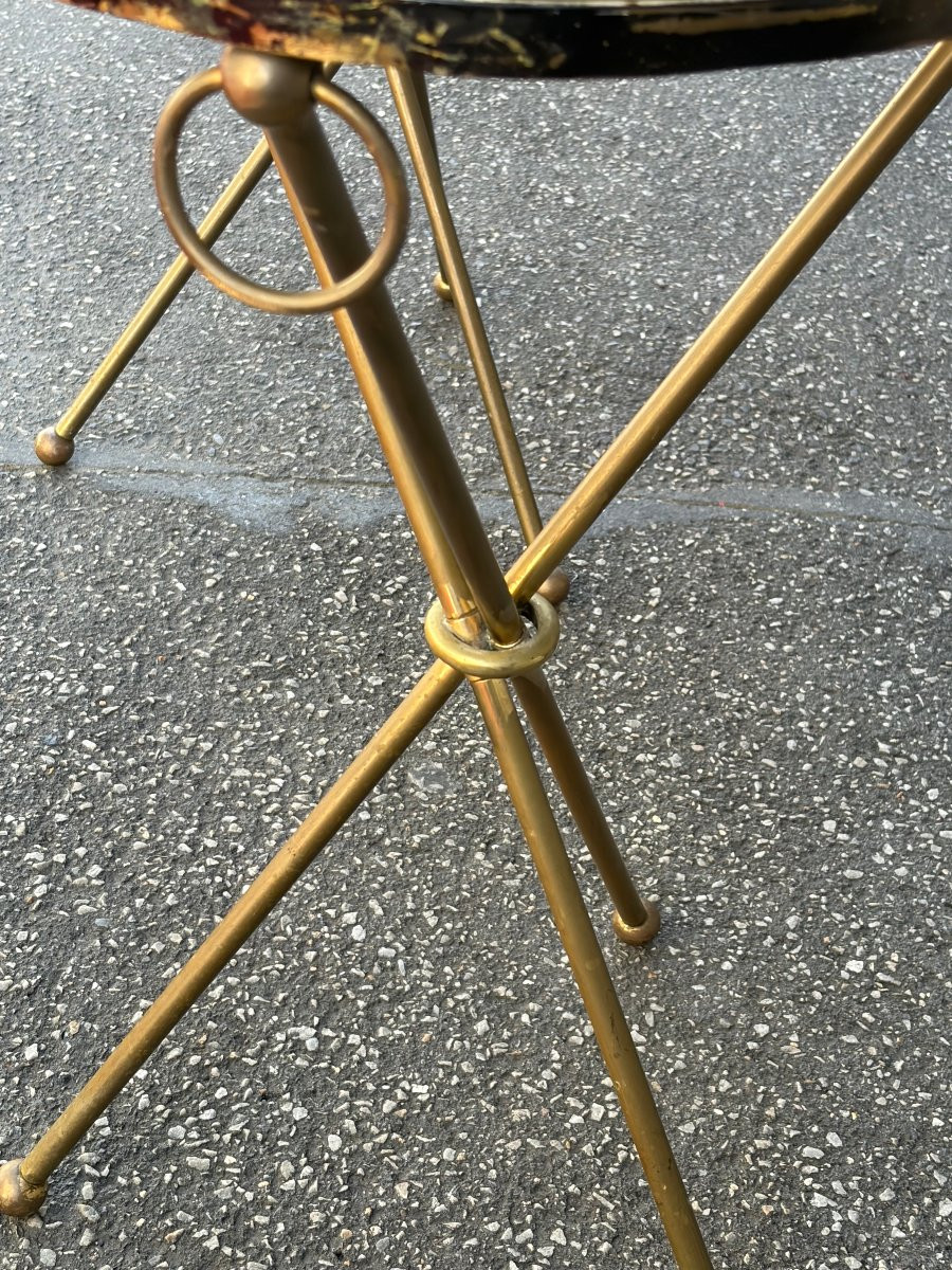 1940/50′ Paire de Guéridons Laiton Patiné Style Jacques Adnet Ø 40 cm H 66 cm-photo-4