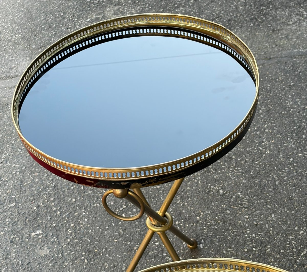 1940/50′ Paire de Guéridons Laiton Patiné Style Jacques Adnet Ø 40 cm H 66 cm-photo-5