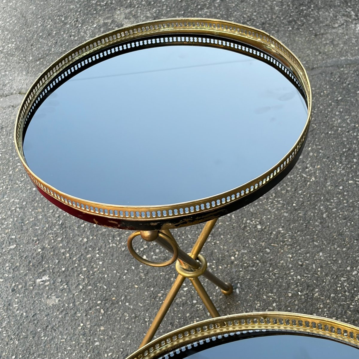 1940/50′ Paire de Guéridons Laiton Patiné Style Jacques Adnet Ø 40 cm H 66 cm-photo-6