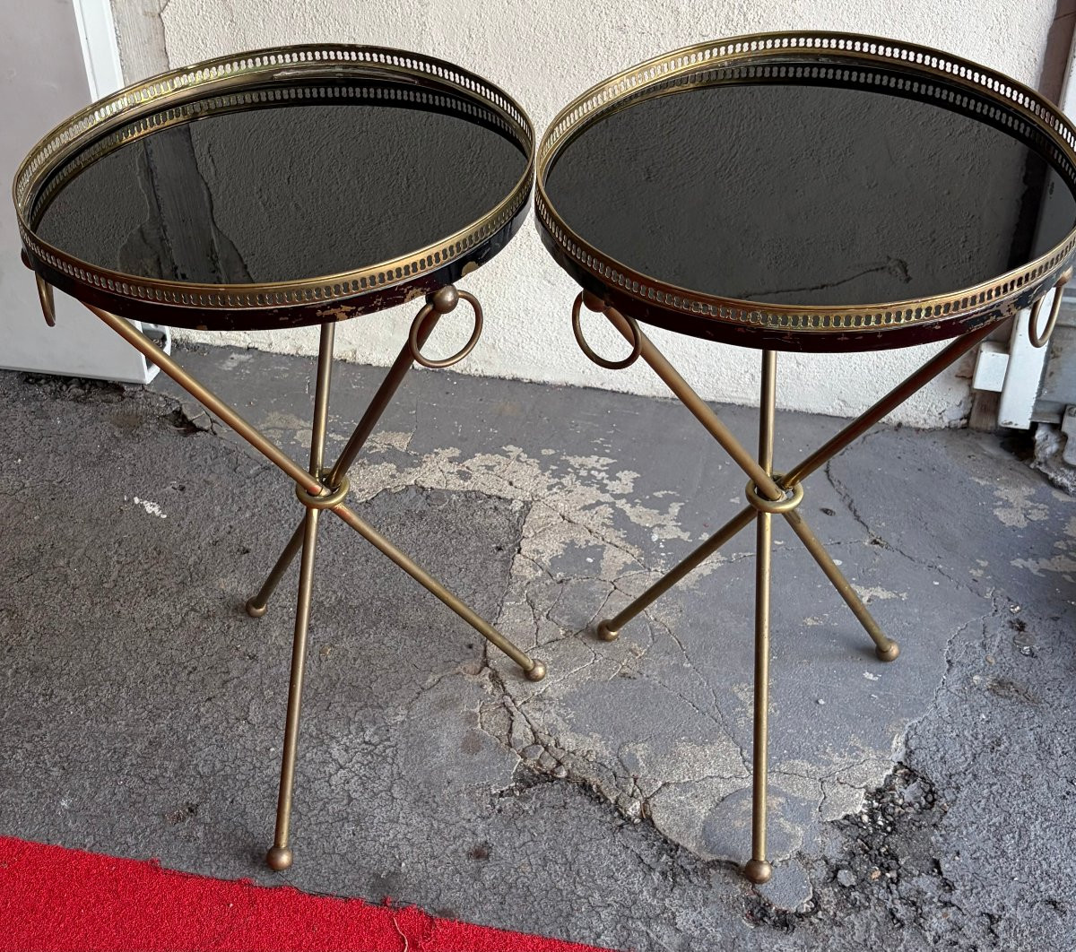 1940/50′ Paire de Guéridons Laiton Patiné Style Jacques Adnet Ø 40 cm H 66 cm-photo-7